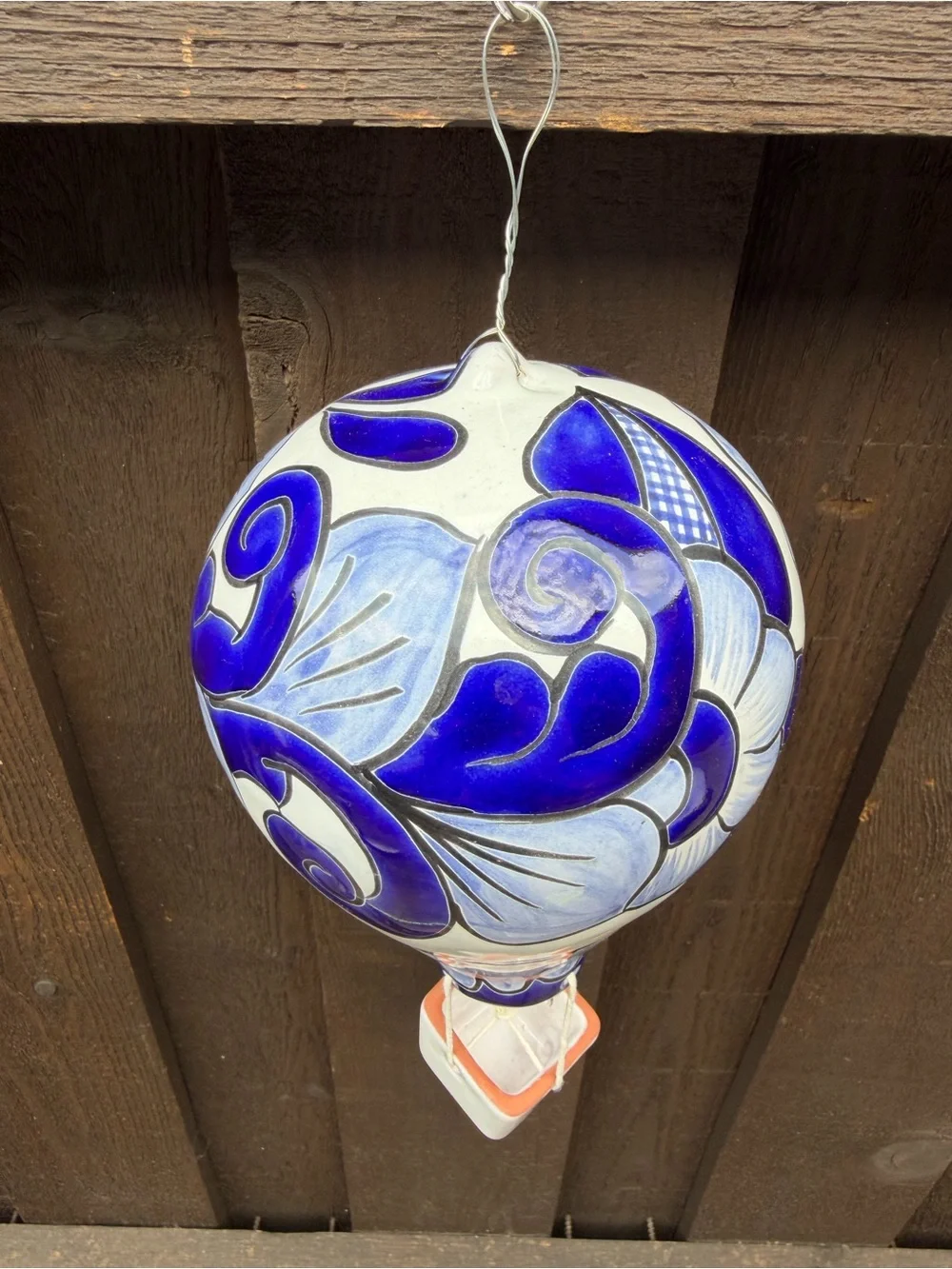 Blue and White Talavera Hot Air Balloon Hanging Accent - Decorative Home Accent